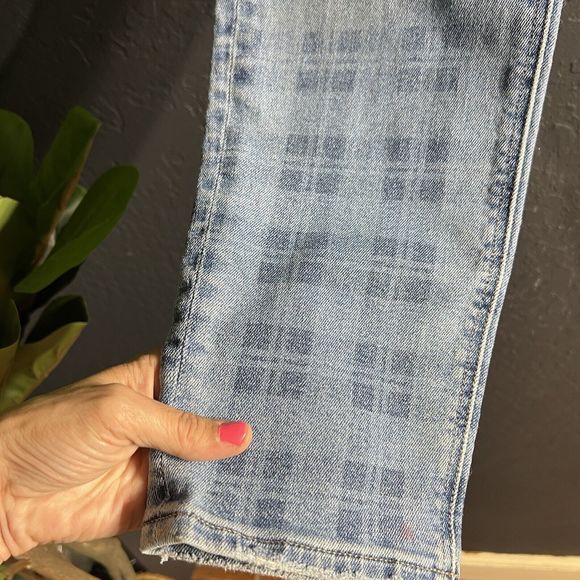 American Eagle Jeans Women Size 00R Blue Medium Wash Plaid Print Stretch 90s Y2K - Picture 6 of 16